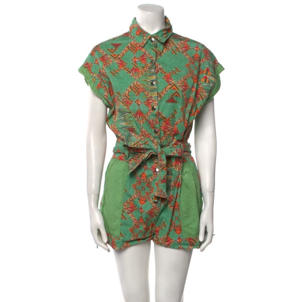 Chufy Green Patterned Button-Up Romper